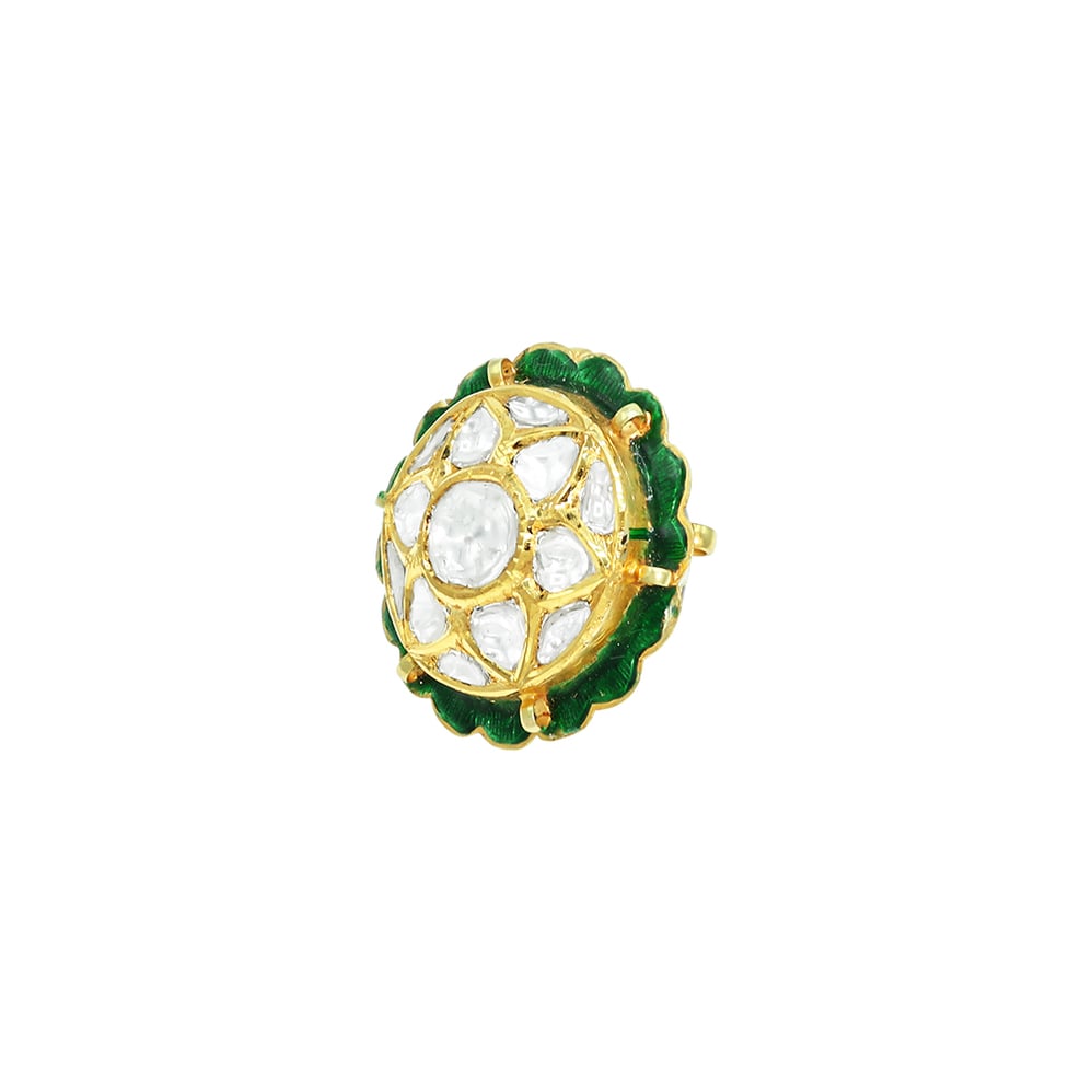 Gold Borla with Polki Star Floral Design and Green Meenakari